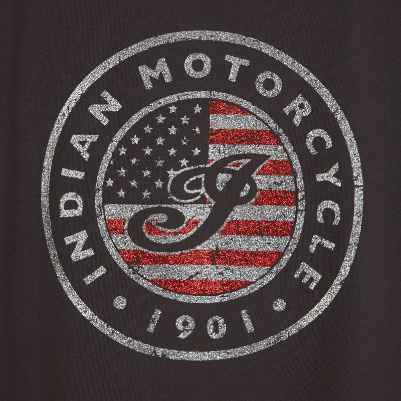 Indian Womens Usa Flag Glitter Tee, Charcoal