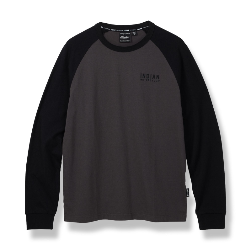 Indian Motorcycle Men's IMC Raglan Long Sleeve Tee, Charcoal