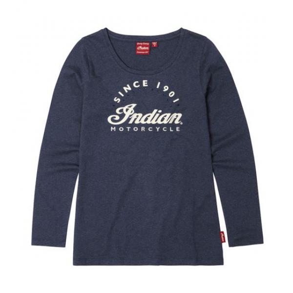 Indian Motorcycle Women's Embroidered Script Shirt Long Sleeve - Navy