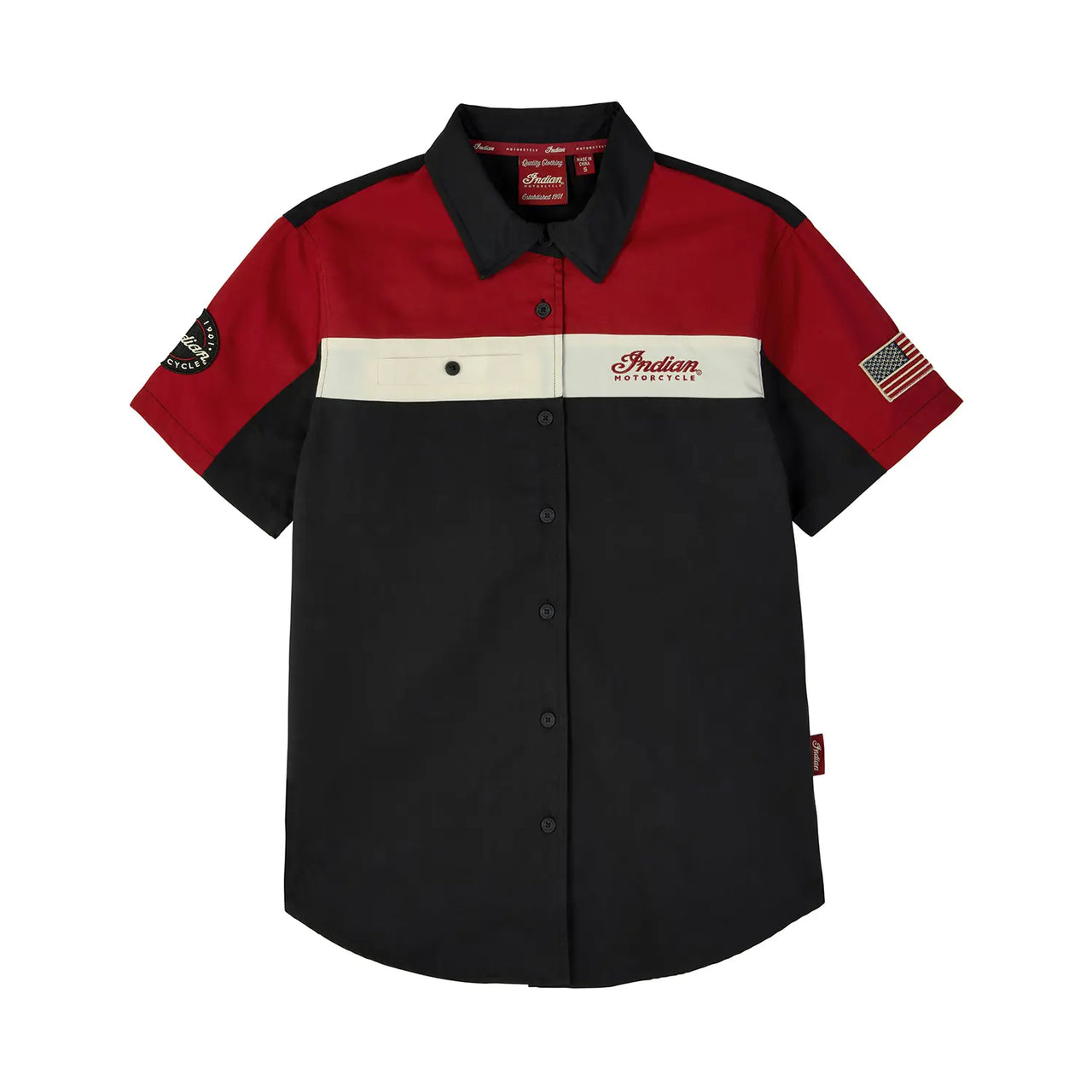 Indian Motorcycle Women's Headdress Colorblock Shop Shirt, Red