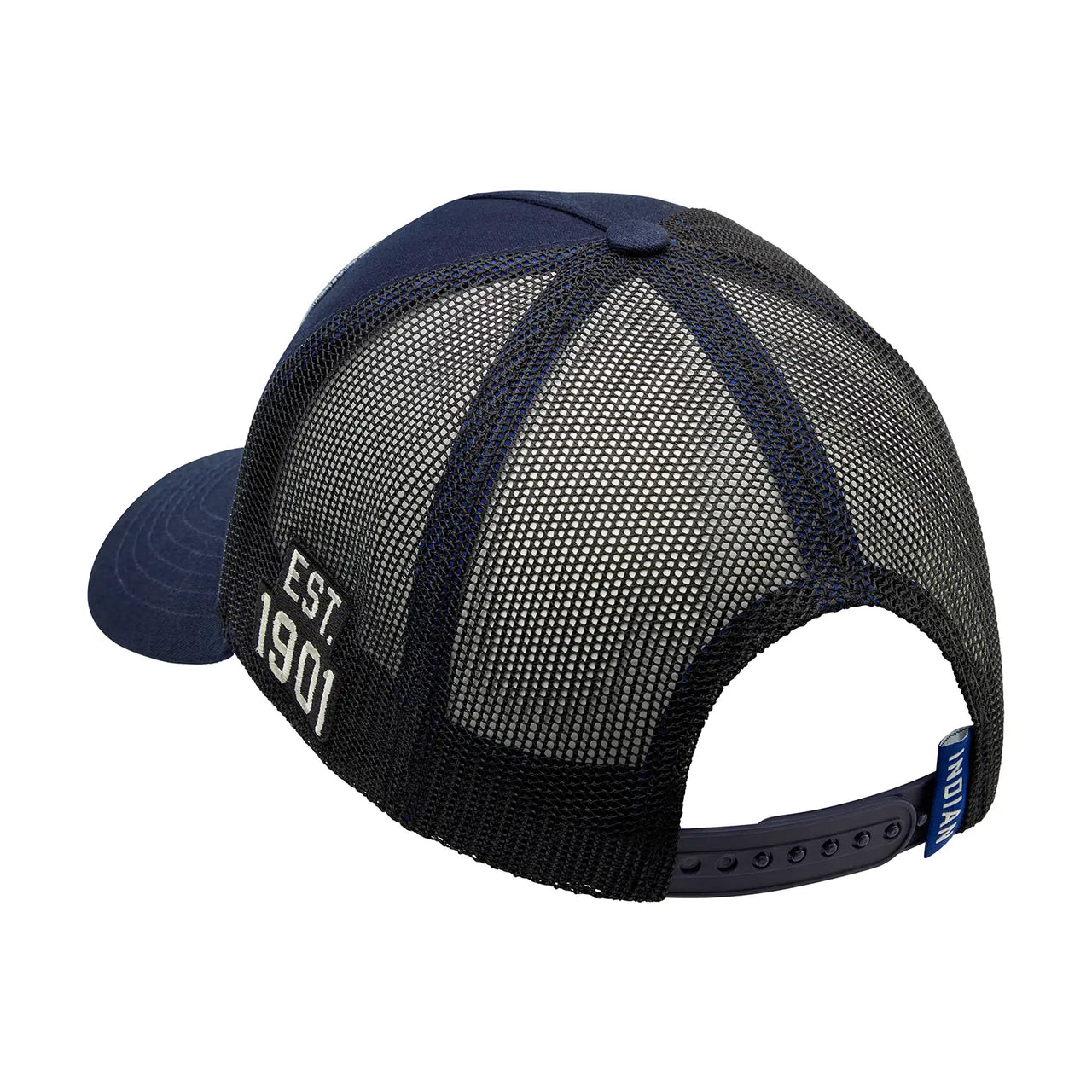 Indian Motorcycle Block Logo Patch Trucker Cap, Navy