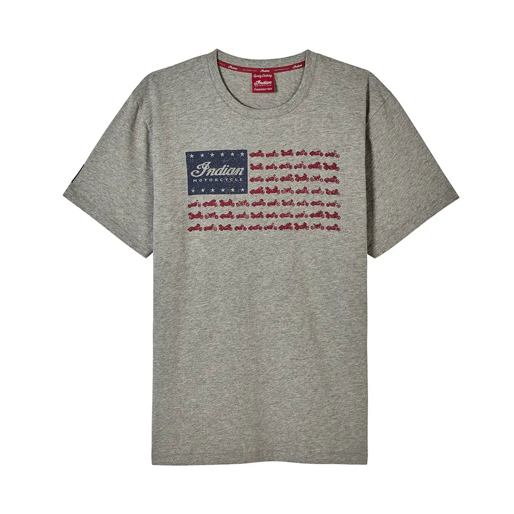 Indian Motorcycle Men's Flag Bikes Print T-shirt, Gray