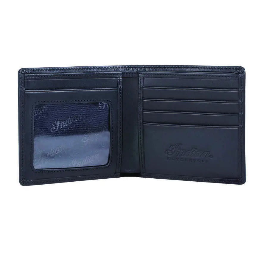 Indian Motorcycle Leather Bi-Fold Wallet with Embossed Logo, Black