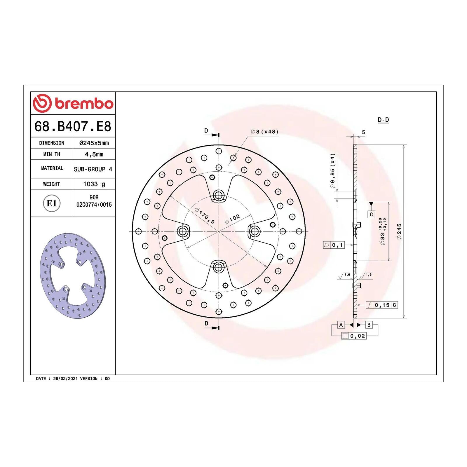 Brembo Prime Brake Disc Serie Oro Rear 68B407E8