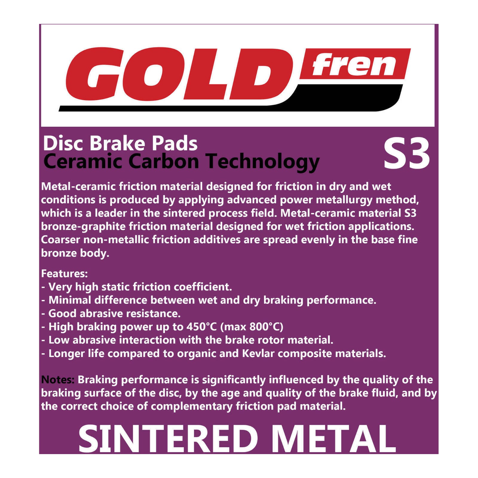 GOLDfren Brake Pads Sintered Sports GF027 - S3 (PH51)